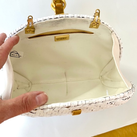 Vintage White Wicker Rattan Wood Clutch/Shoulder Bag - Picture 2 of 7